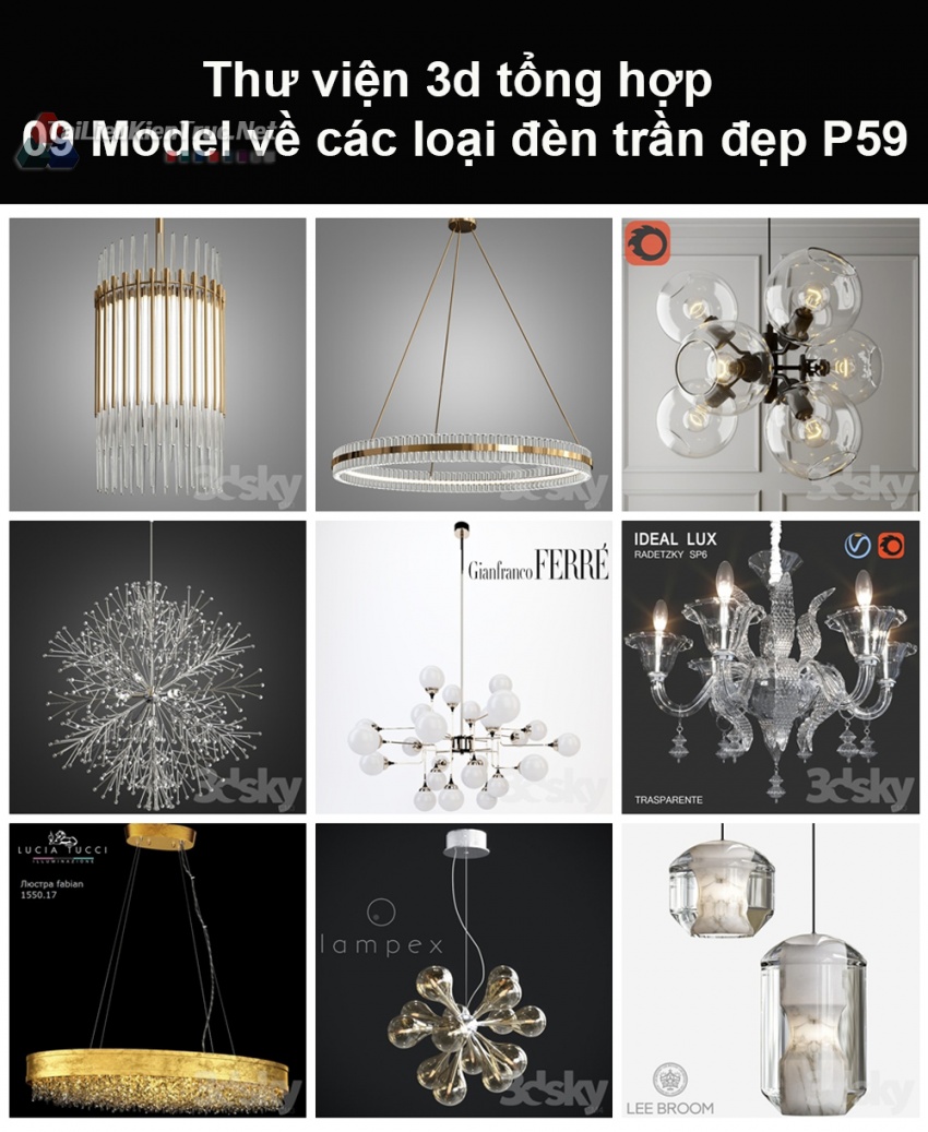 Thư viện 3d tổng hợp 09 model về các loại đèn trần đẹp P59