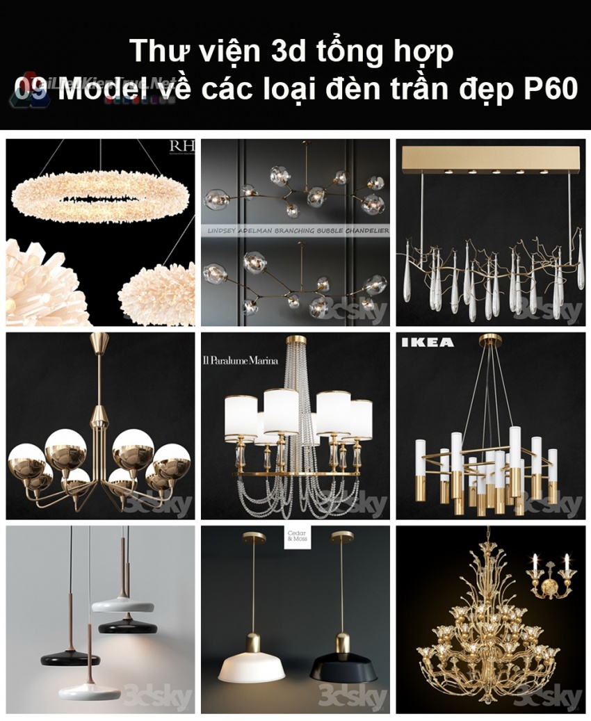 Thư viện 3d tổng hợp 09 model về các loại đèn trần đẹp P60