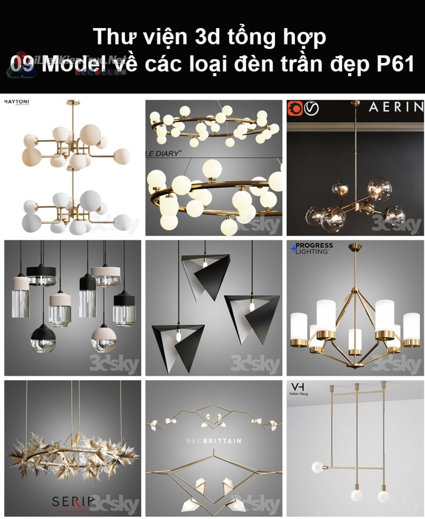 Thư viện 3d tổng hợp 09 model về các loại đèn trần đẹp P61