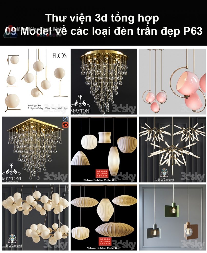 Thư viện 3d tổng hợp 09 model về các loại đèn trần đẹp P63