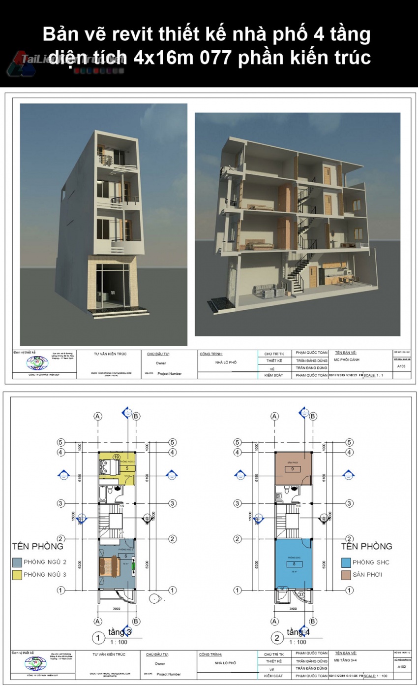 Bản vẽ revit thiết kế nhà phố 4 tầng diện tích 4x16m 077 phần kiến trúc