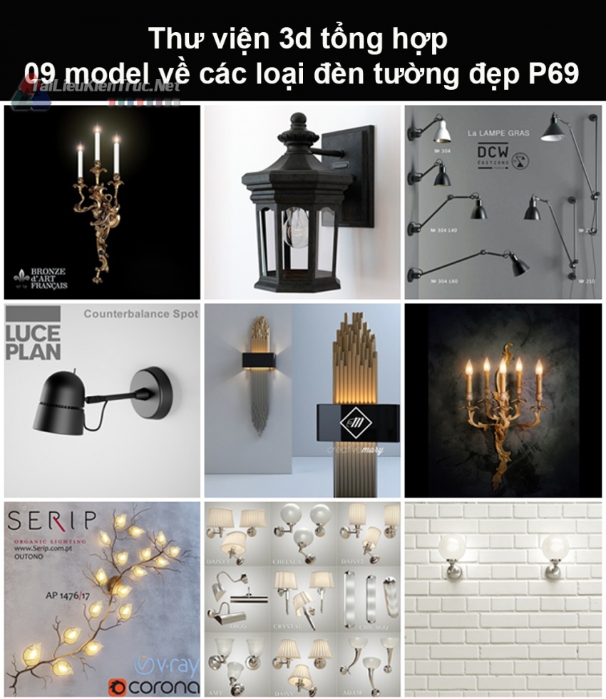 Thư viện 3d tổng hợp 09 model về các loại đèn tường đẹp P69