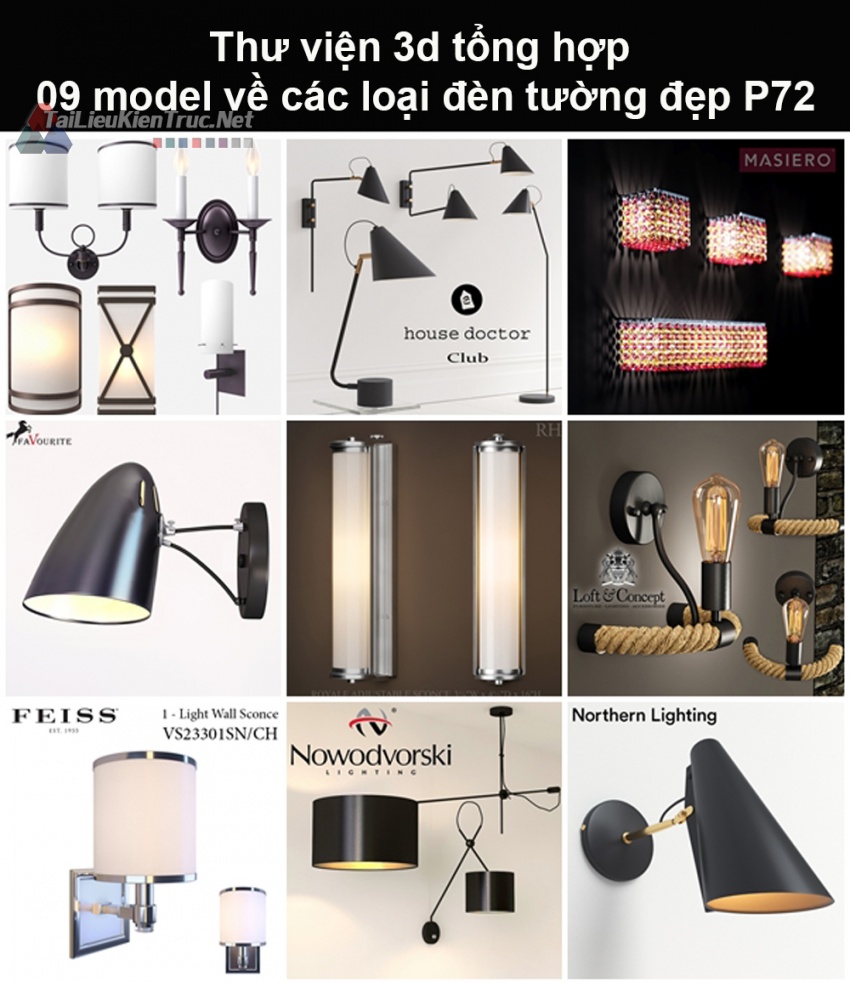Thư viện 3d tổng hợp 09 model về các loại đèn tường đẹp P72
