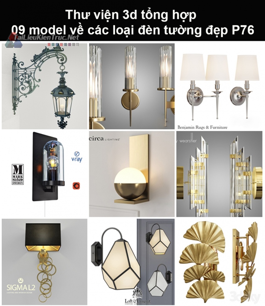 Thư viện 3d tổng hợp 09 model về các loại đèn tường đẹp P76