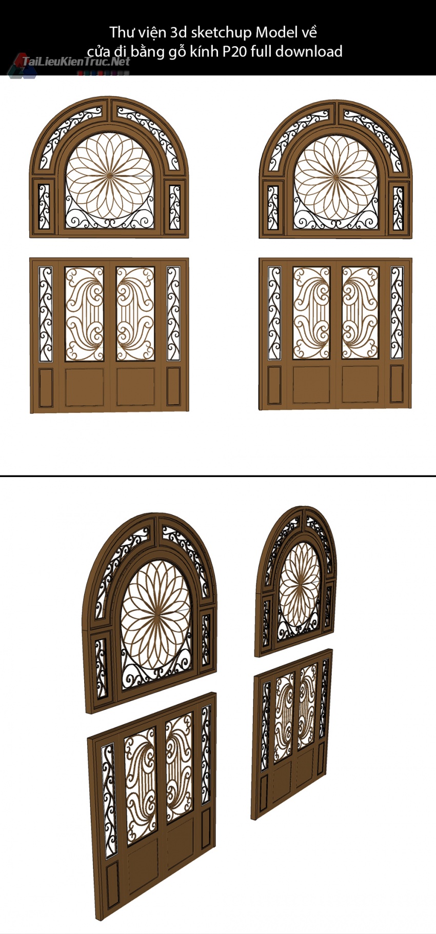 Thư viện 3d sketchup Model về cửa đi bằng gỗ kính P20 full download