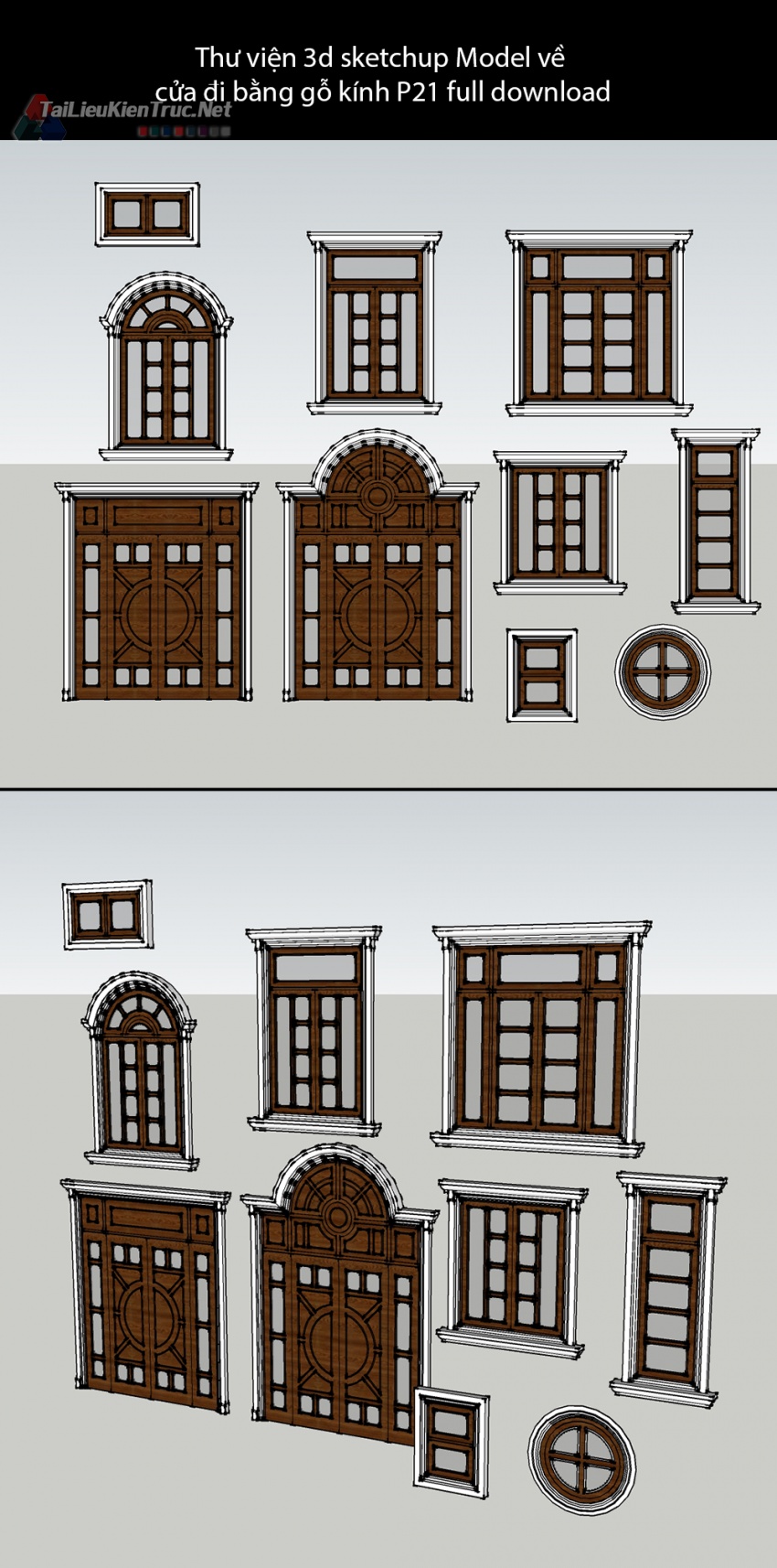 Thư viện 3d sketchup Model về cửa đi bằng gỗ kính P21 full download