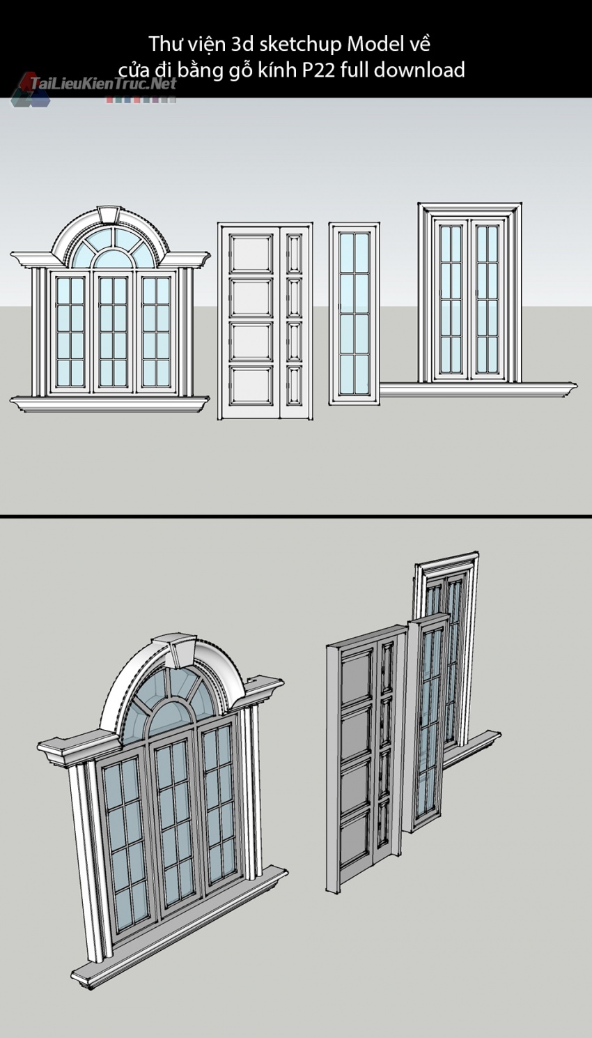 Thư viện 3d sketchup Model về cửa đi bằng gỗ kính P22 full download