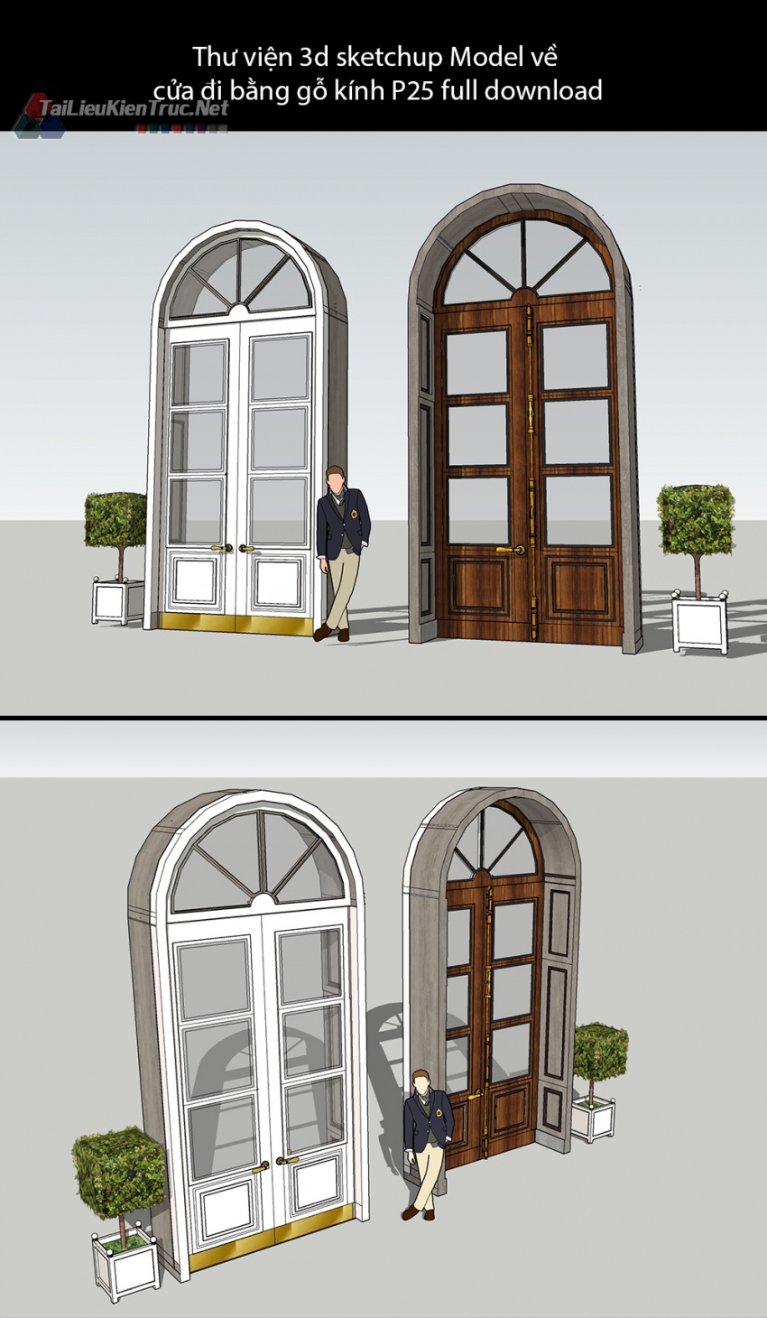 Thư viện 3d sketchup Model về cửa đi bằng gỗ kính P25 full download