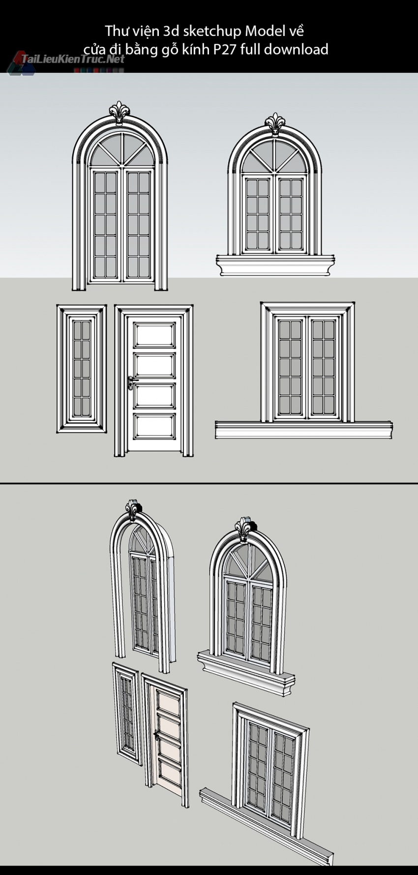 Thư viện 3d sketchup Model về cửa đi bằng gỗ kính P27 full download