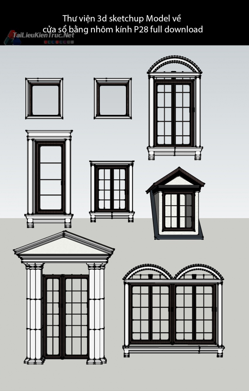 Thư viện 3d sketchup Model về cửa sổ bằng nhôm kính P28 full download
