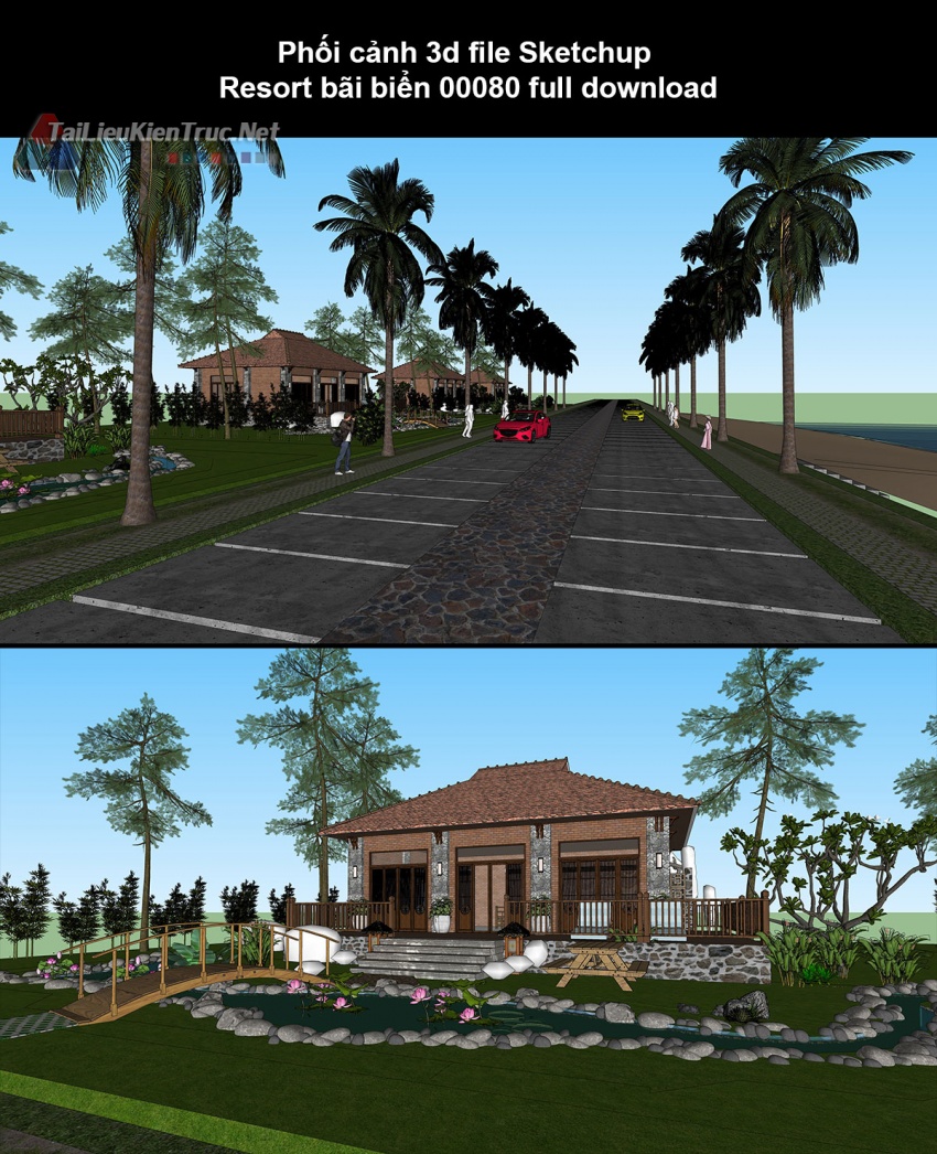 Phối cảnh 3d file Sketchup Resort bãi biển 00080 full download