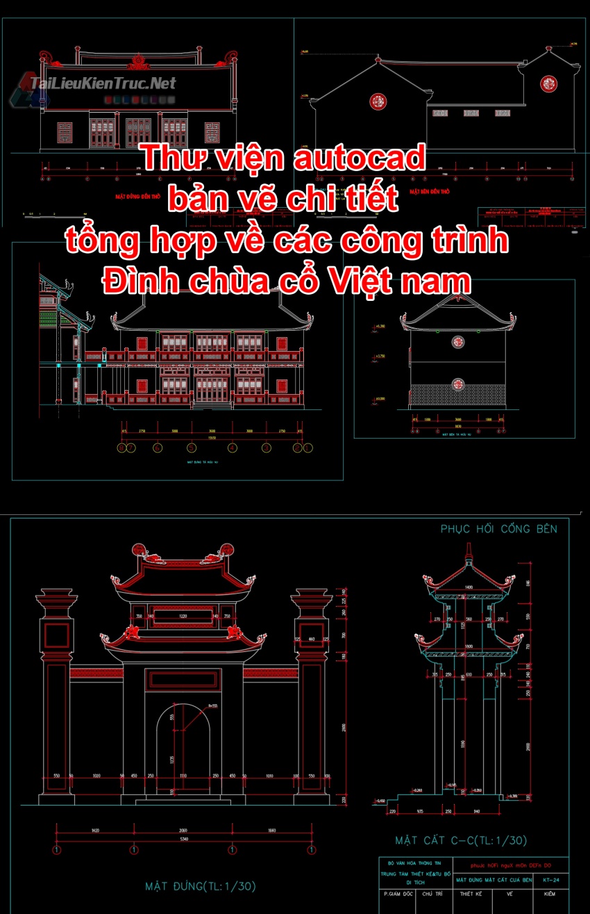 Thư viện autocad bản vẽ chi tiết tổng hợp về các công trình đình chùa cổ Việt nam