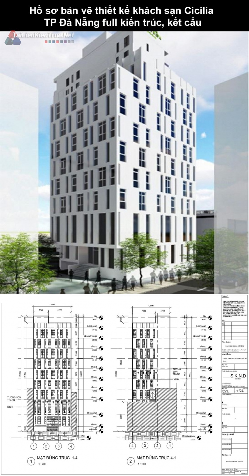 Hồ sơ bản vẽ thiết kế khách sạn Cicilia TP Đà Nẵng full kiến trúc, kết cấu