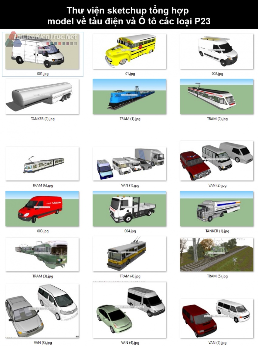 Thư viện sketchup tổng hợp model về Tàu điện và Ô tô các loại P23