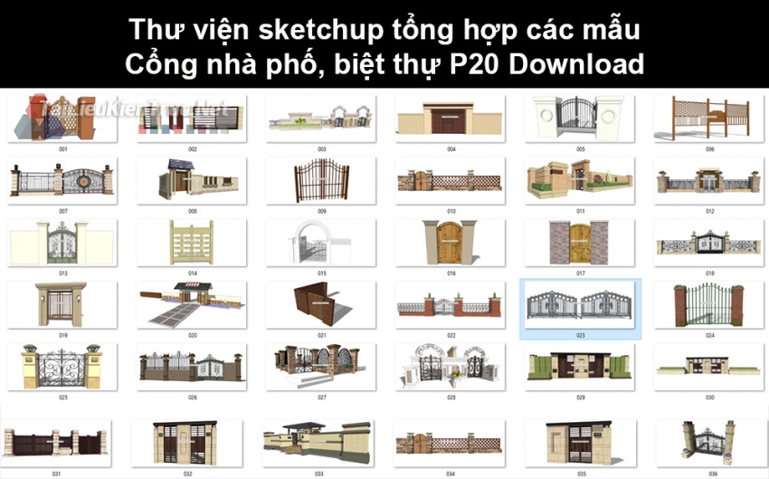 Thư viện Sketchup tổng hợp các mẫu Cổng nhà phố, biệt thự P20 Download