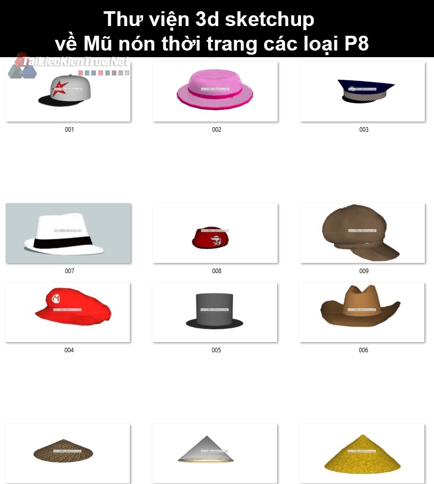 Thư viện 3d sketchup về Mũ nón thời trang các loại P8