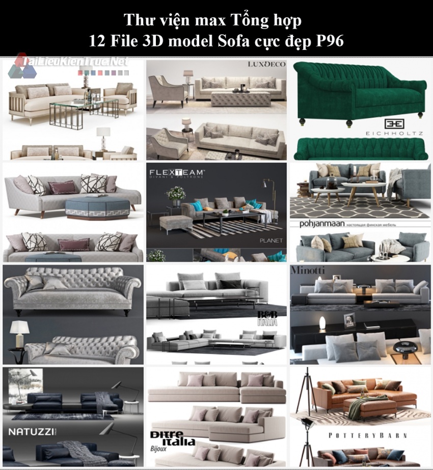 Thư viện max Tổng hợp 12 File 3D model Sofa cực đẹp P96
