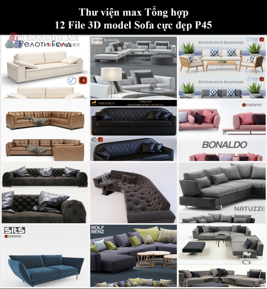 Thư viện max Tổng hợp 12 File 3D model Sofa cực đẹp P45