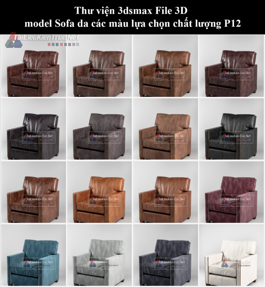 Thư viện 3dsmax File 3D model Sofa da các màu lựa chọn chất lượng P12