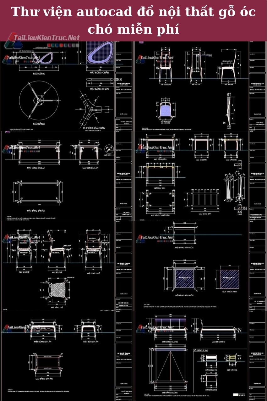 Thư viện autocad đồ nội thất gỗ óc chó miễn phí