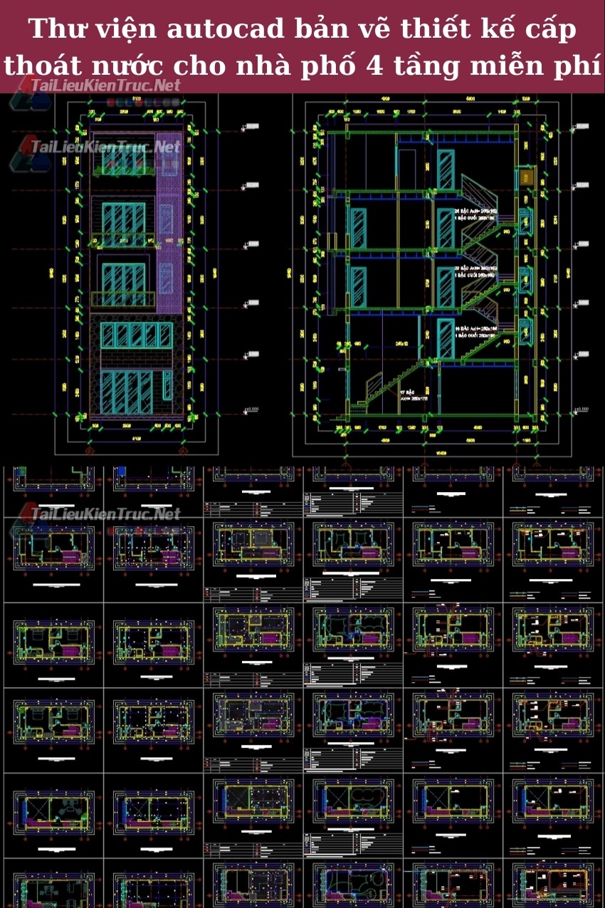 Thư viện autocad bản vẽ thiết kế cấp thoát nước cho nhà phố 4 tầng miễn phí