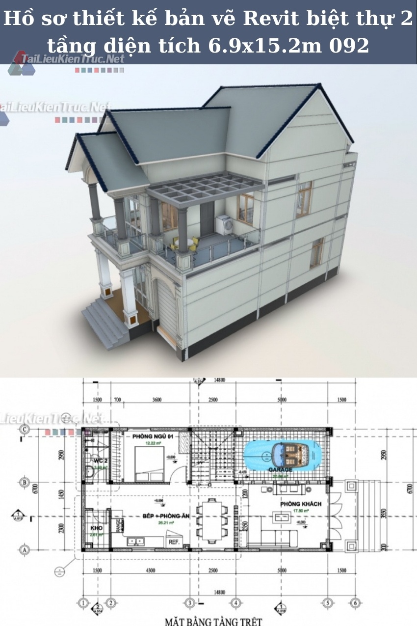 Hồ sơ thiết kế bản vẽ Revit biệt thự 2 tầng diện tích 6.9x15.2m 092 download