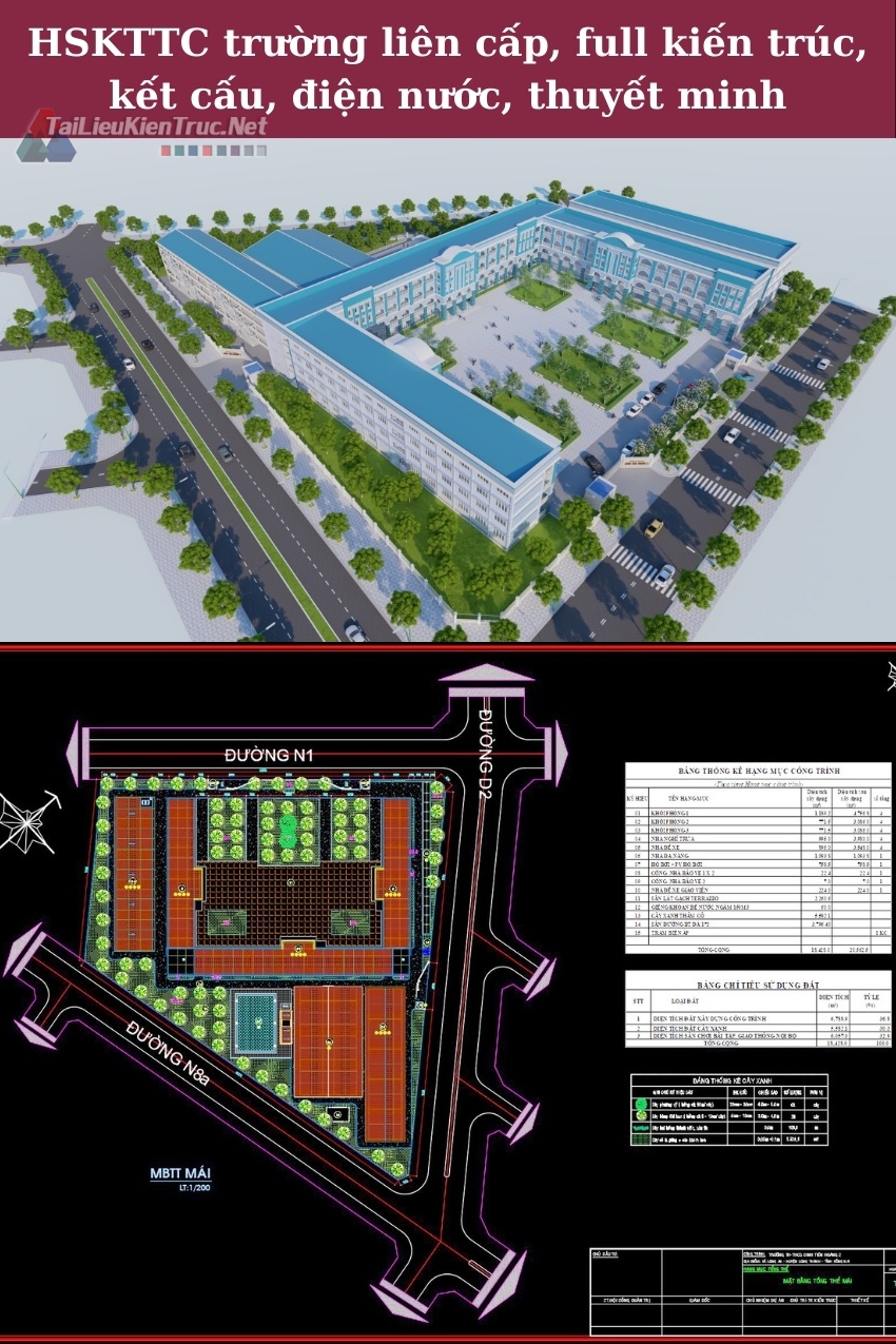 Hồ sơ thiết kế thi công trường liên cấp Đinh Tiên Hoàng 2 đầy đủ Kiến trúc, kết cấu, điện nước, thuyết minh và ảnh phối cảnh