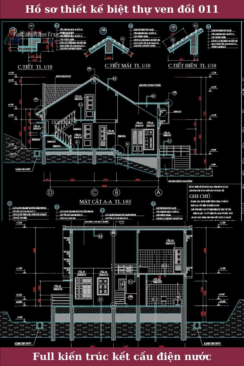 Hồ sơ thiết kế biệt thự ven đồi 1 tầng diện tích 11x15m full - 0011