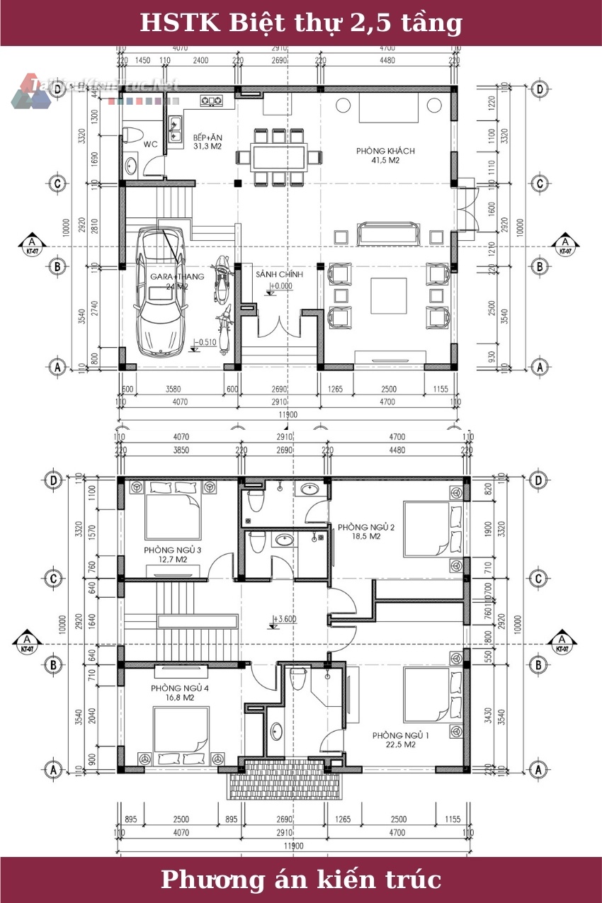 Hồ sơ thiết kế bản vẽ phương án Biệt thự 2 Tầng diện tích 10x12m - 0194