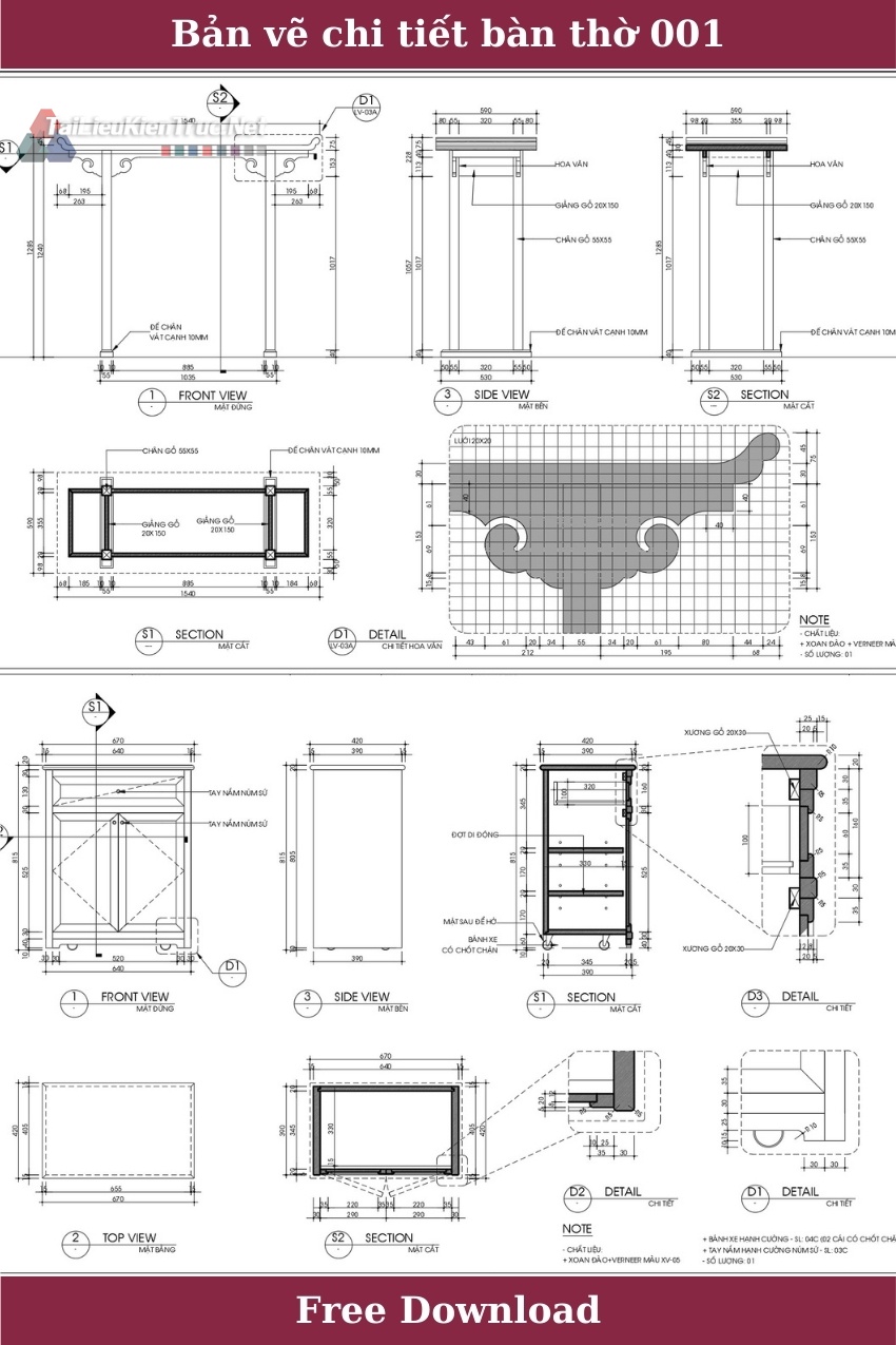 Bản vẽ Autocad chi tiết bàn thờ 001