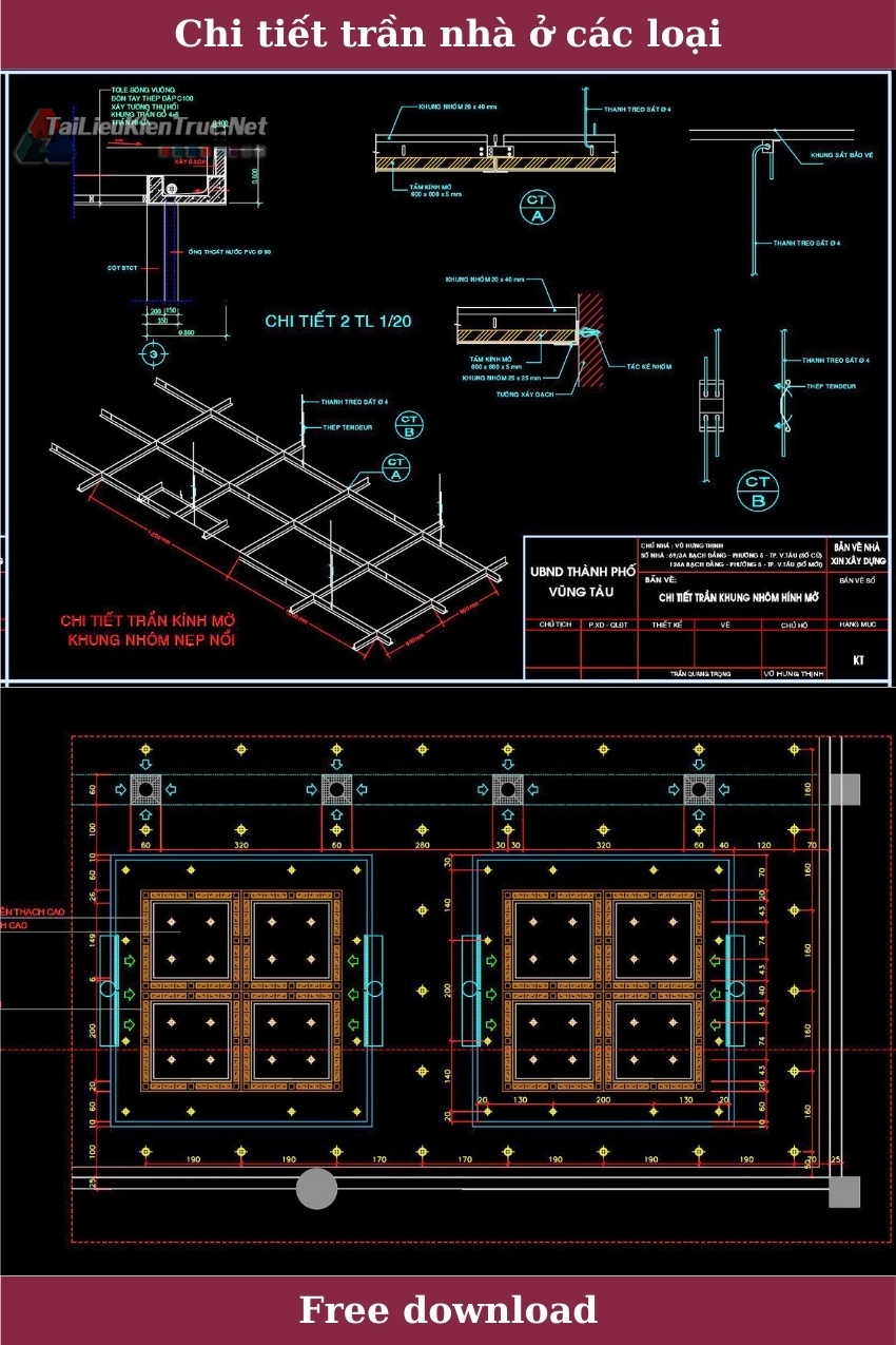 Thư viện autocad bản vẽ chi tiết cấu tạo trần thạch cao nhà ở các loại