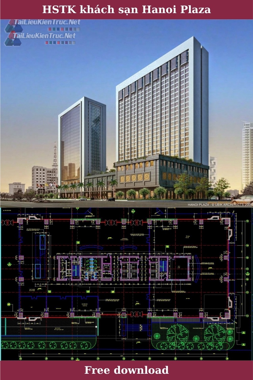 Thư viện cad Bản vẽ khách sạn Hanoi Plaza file Autocad đầy đủ mặt bằng, mặt cắt