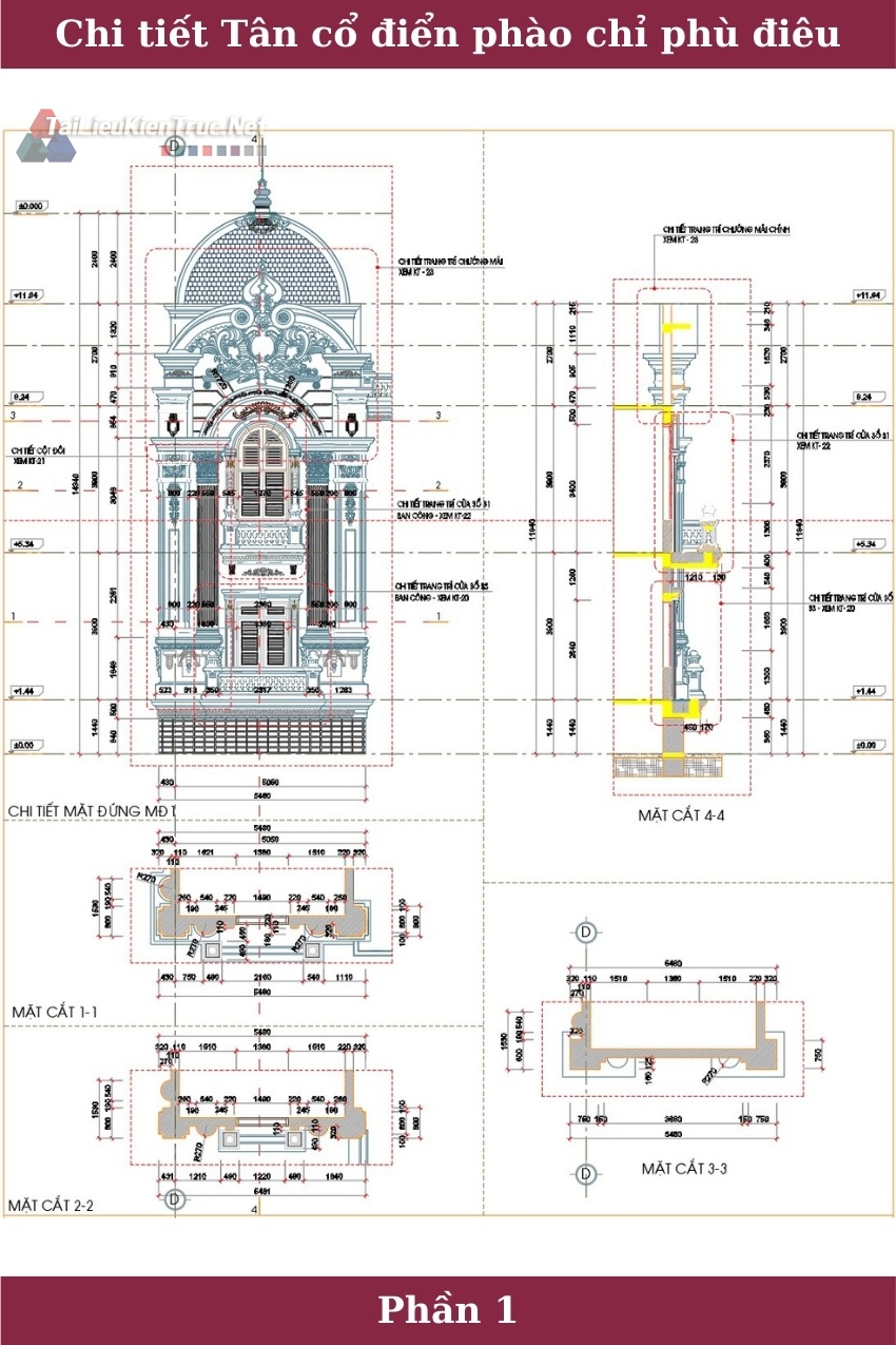 Thư viện autocad về chi tiết mặt đứng biệt thự tân cổ điển p1