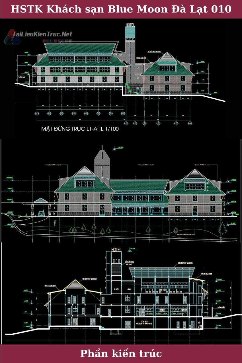 File Cad Kiến Trúc Công Trình Khách sạn Blue Moon Phan Bội Châu Đà lạt Mẫu 010