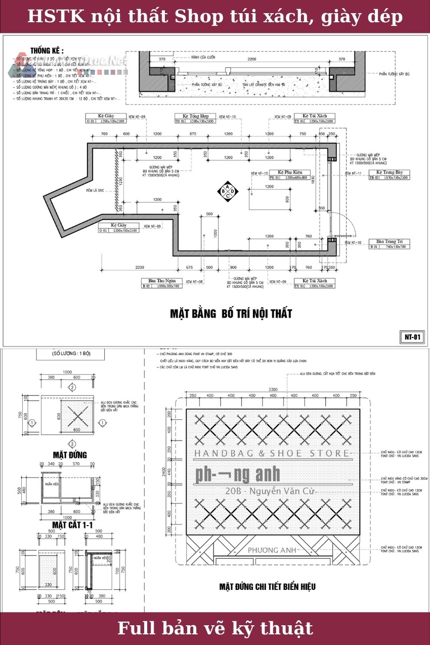 Bản autocad thiết kế thi công Shop túi xách, giày dép cao cấp