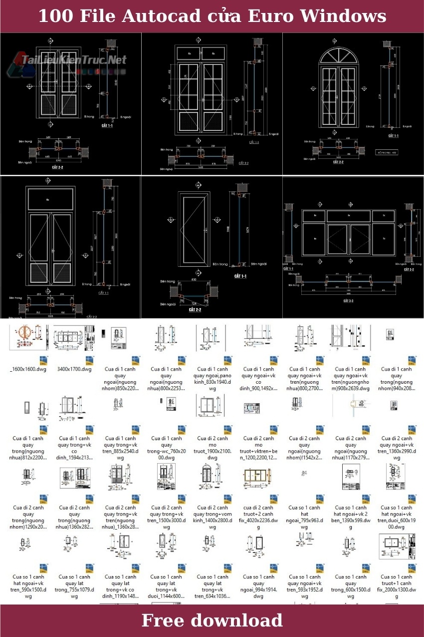 100 File autocad chi tiết Mẫu cửa Euro windows