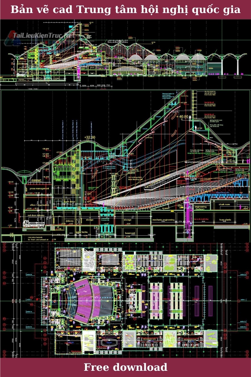 File autocad thiết kế Trung tâm hội nghị Quốc Gia tham khảo