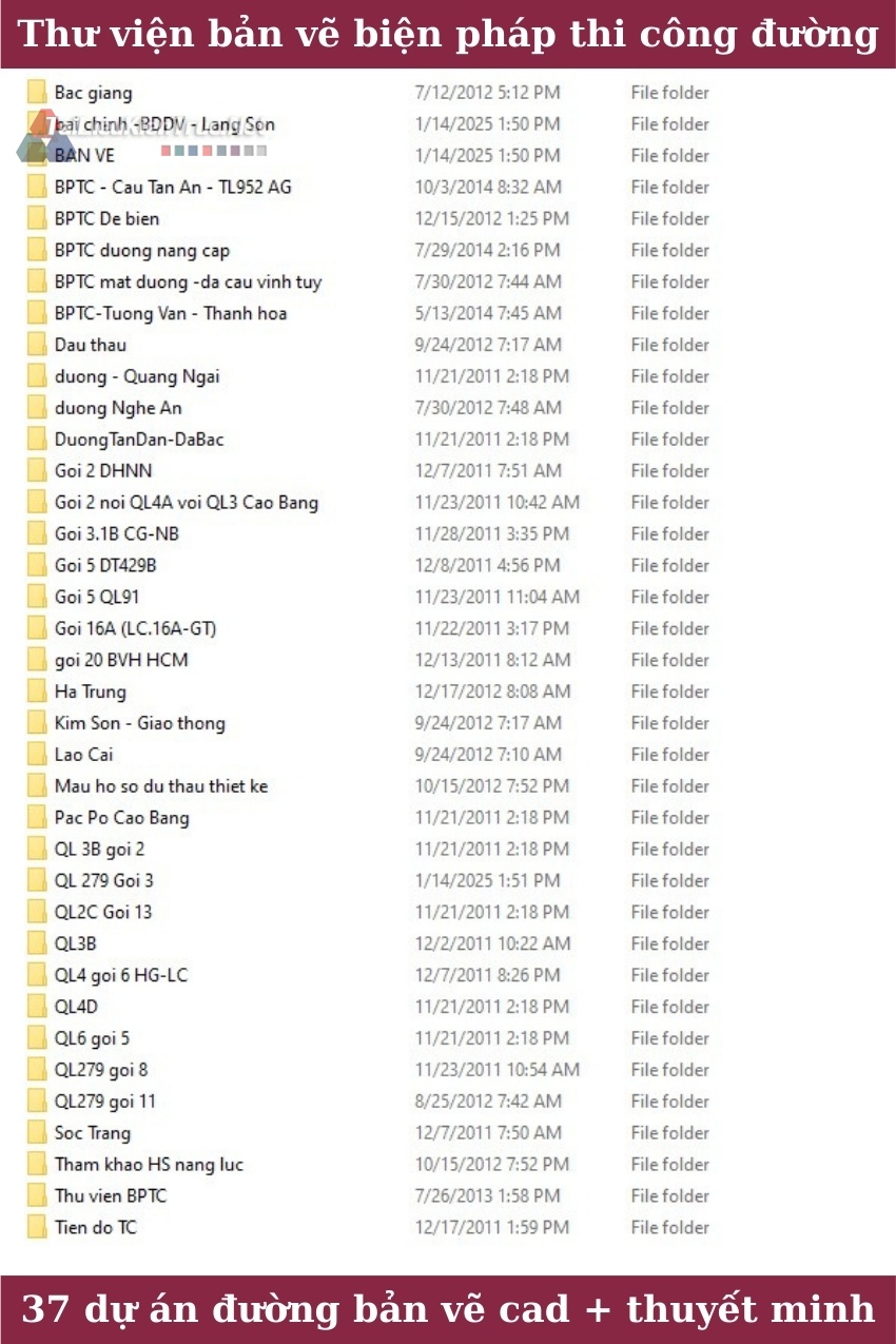 Thư viện autocad bản vẽ biên pháp thi công gồm 37 dự án full file cad, thuyết minh