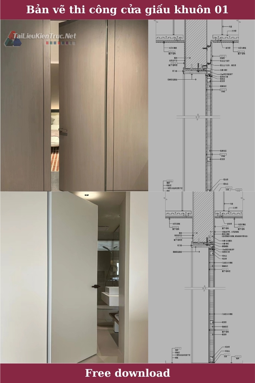 Bản vẽ chi tiết cửa giấu khuôn, cửa vô hình file Autocad miễn phí 01