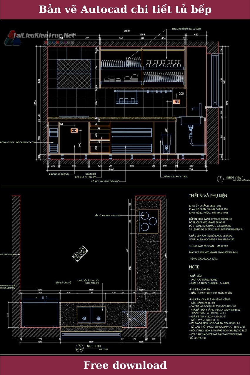 4. Bản vẽ chi tiết tủ bếp file cad miễn phí