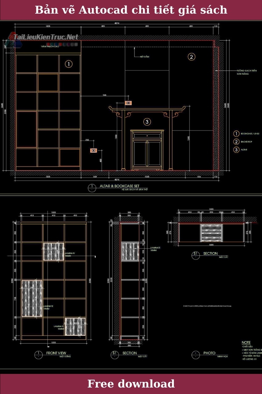 7. Bản vẽ giá sách Autocad miễn phí