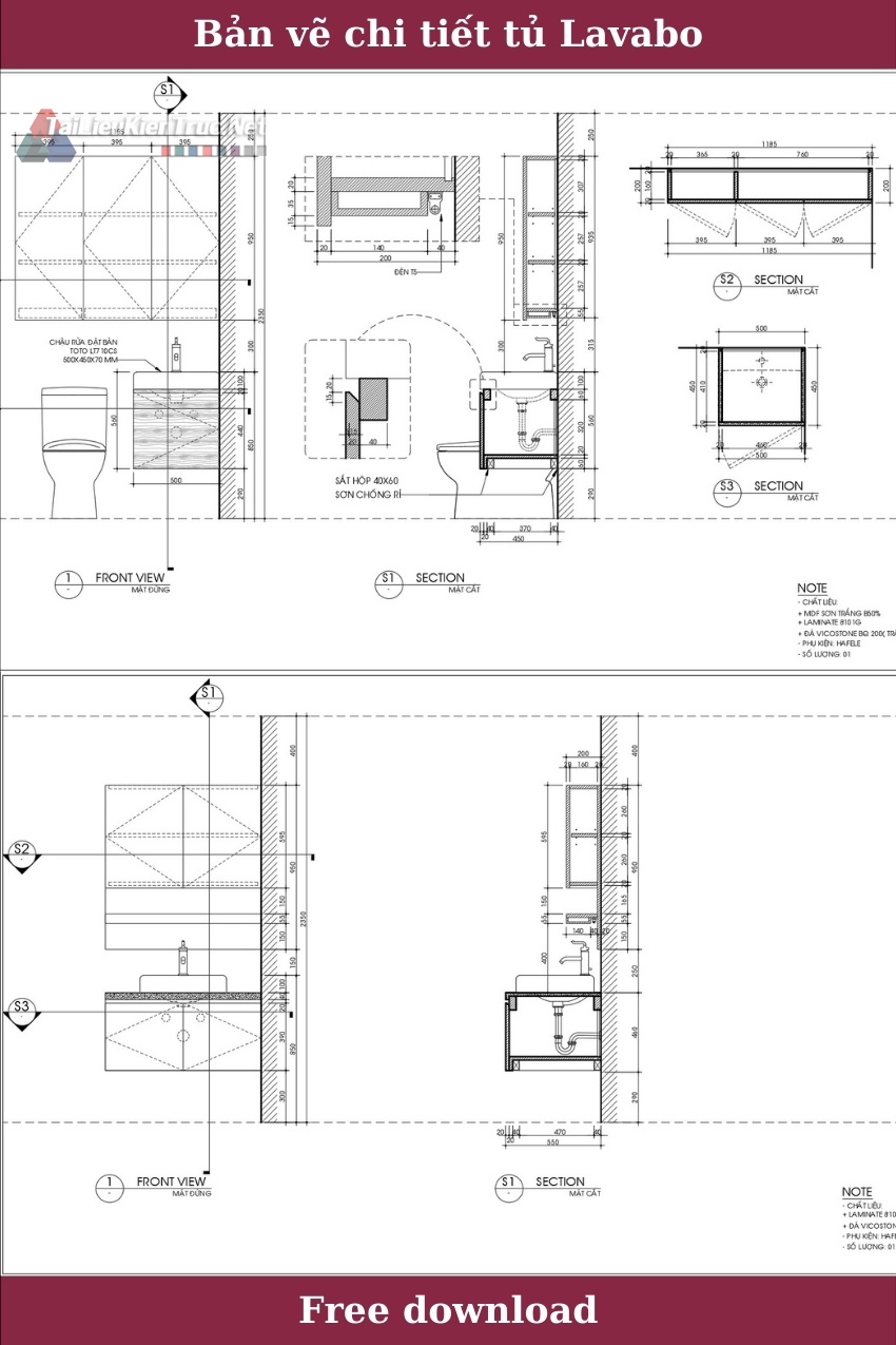 14. Bản vẽ chi tiết tủ lavabo