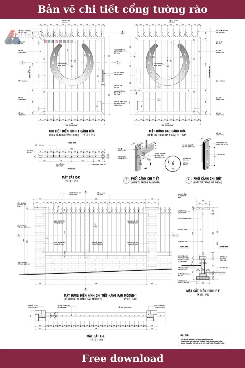 4. Bản vẽ chi tiết cổng tường rào miễn phí