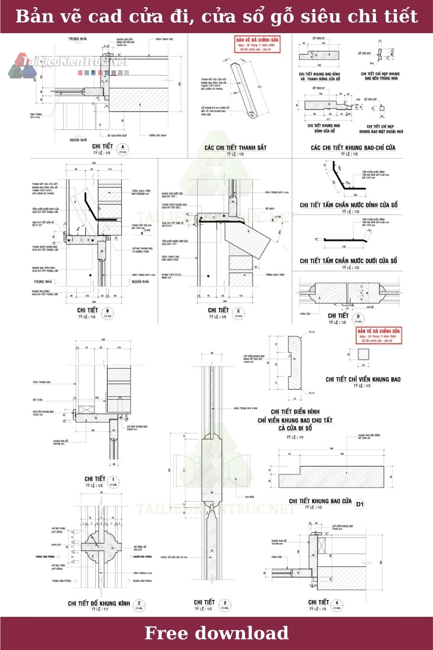 5. Bản vẽ Autocad chi tiết cửa đi cửa sổ tổng hợp miễn phí