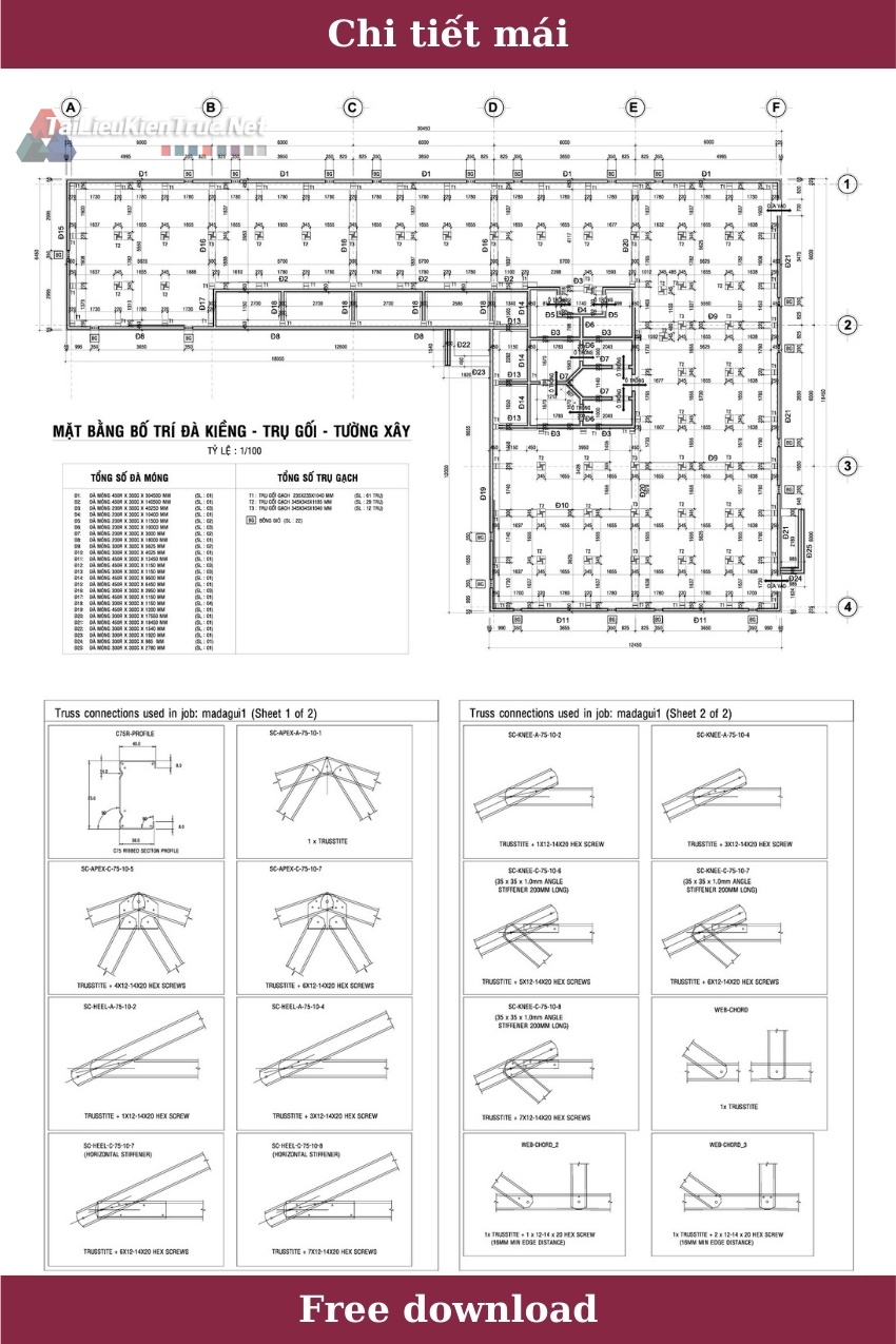 3. Bản vẽ chi tiết mái Autocad tải về miễn phí