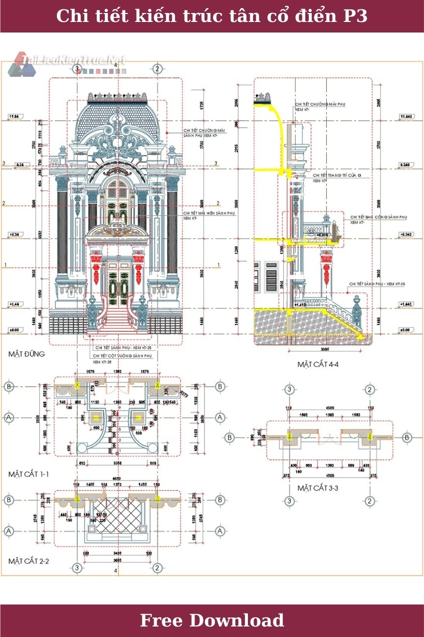 Thư viện autocad về chi tiết mặt đứng biệt thự tân cổ điển p3