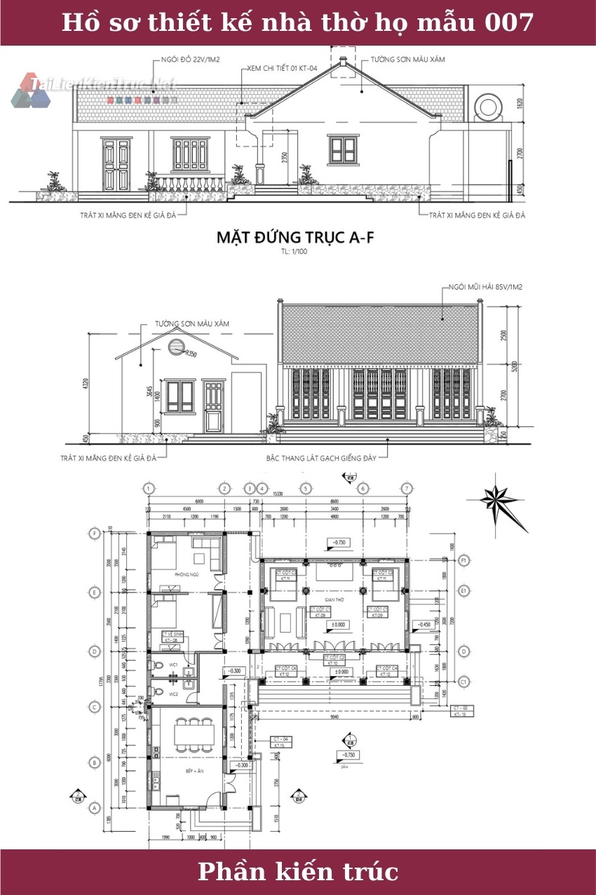 Hồ sơ thiết kế thi công nhà thờ họ mẫu số 007 full Kiến trúc