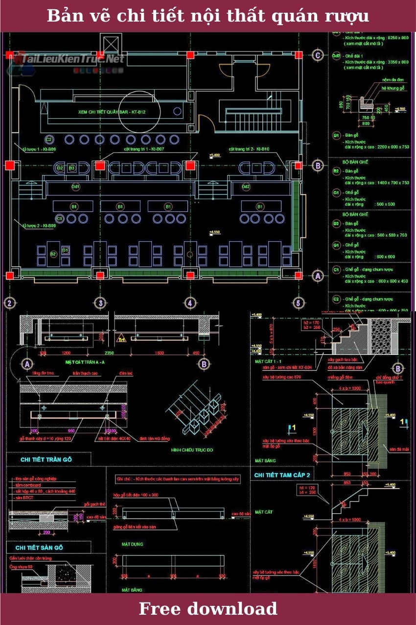 18. Bản vẽ chi tiết nội thất quán rượu tải miễn phí