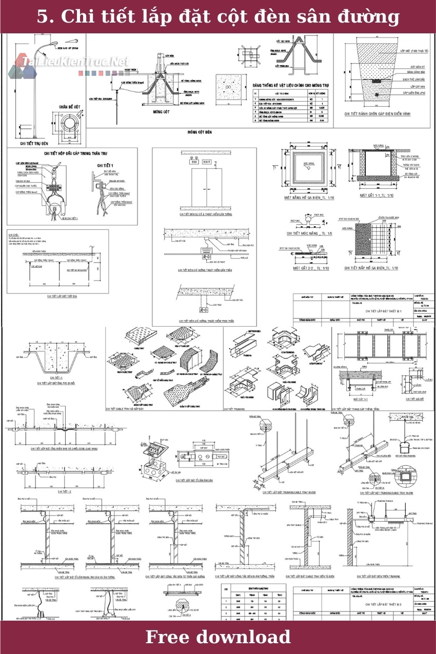 12. Bản vẽ Cad chi tiết cột đèn sân đường