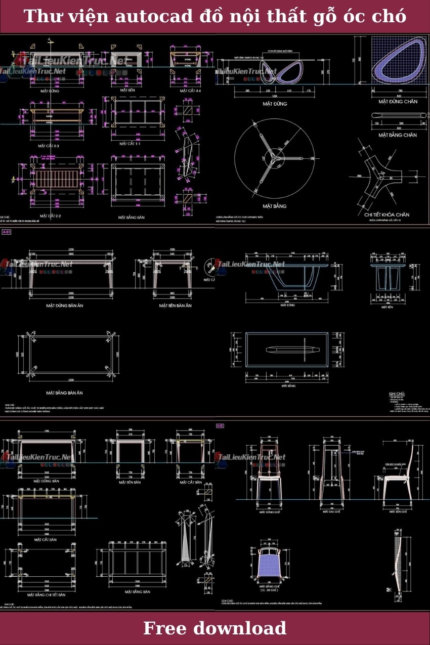 Thư viện autocad đồ nội thất gỗ óc chó miễn phí